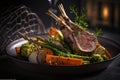 Grilled rack of lamb with vegetables Illustration AI Generative