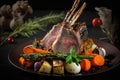 Grilled rack of lamb with vegetables Illustration AI Generative