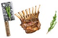 Grilled rack ribs of lamb meat chops. Isolated on white background, Top view. Royalty Free Stock Photo