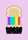 Grilled rainbow cheese toast on pastel purple background