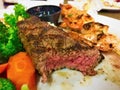 Grilled Rare New York Strip Steak Dinner