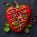 Grilled red pepper in grilling pan on black background Royalty Free Stock Photo