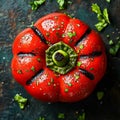 Grilled red pepper in grilling pan on black background Royalty Free Stock Photo