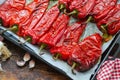 Grilled red pepper on tray