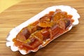 Grilled red sausage with curry-ketchup sauce Royalty Free Stock Photo