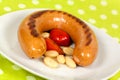 Grilled red sausage with white beans Royalty Free Stock Photo