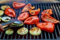 Grilled red sweet pepper and onion on roasting Royalty Free Stock Photo