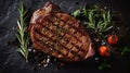 Grilled rib eye beef steak, herbs and spices. AI generated image