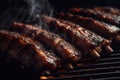 Grilled ribs. Beautiful artistic picture for the menu. Generative AI