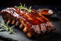 Grilled ribs closeup. Generate Ai