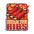 Grilled Ribs Logo Design Ideas. BBQ ribs logo Color Burnt Out