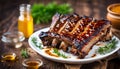 Grilled ribs, marinated with honey and mustard