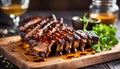 Grilled ribs, marinated with honey and mustard