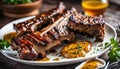 Grilled ribs, marinated with honey and mustard