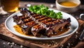 Grilled ribs, marinated with honey and mustard