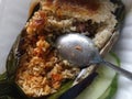 Grilled rice with spicy salted squid and shredded chicken Royalty Free Stock Photo