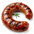 Grilled Ring Sausage with Rosemary on White Background Royalty Free Stock Photo