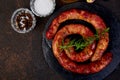 Grilled or Roasted spiral pork sausages Royalty Free Stock Photo