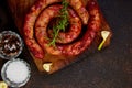 Grilled or Roasted spiral pork sausages Royalty Free Stock Photo