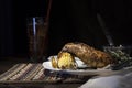 Grilled rosemary chicken dinner with corn and salad. Royalty Free Stock Photo