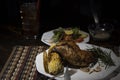 Grilled rosemary chicken dinner with corn and salad. Royalty Free Stock Photo