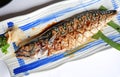 Grilled Saba fish with teriyaki sauce. Top view