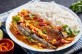 Grilled Saba yellow curry on a plate Royalty Free Stock Photo