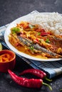 Grilled Saba yellow curry on a plate Royalty Free Stock Photo
