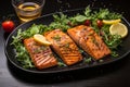 Grilled salmon accompanied by a vibrant tomato and sesame salad