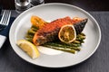 grilled salmon with asparagus close up Royalty Free Stock Photo