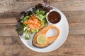 Grilled Salmon with barbeque sauce and fresh salad. Royalty Free Stock Photo