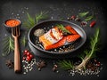 salmon steak with grilled vegetables and toast bun Royalty Free Stock Photo