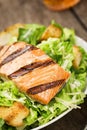 Grilled Salmon Caesar Salad with Croutons