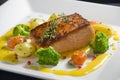 Grilled salmon dinner with vegetables Royalty Free Stock Photo