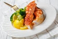 Grilled salmon fillet with boiled broccoli, lemon Royalty Free Stock Photo