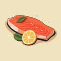 Grilled salmon fillet fish. Cooked tuna steak. Cartoon vector seafood illustration