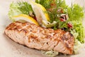 Grilled salmon fillet with fresh salad on the plate. Royalty Free Stock Photo