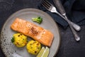 Grilled Salmon Fillet with Saffron Risotto Royalty Free Stock Photo