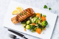 Grilled salmon fillet with vegetables mix. Royalty Free Stock Photo