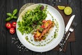 Grilled salmon fillet with vegetables mix Royalty Free Stock Photo