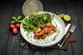 Grilled salmon fillet with vegetables mix Royalty Free Stock Photo