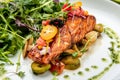 Grilled salmon fillet with vegetables mix Royalty Free Stock Photo