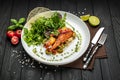 Grilled salmon fillet with vegetables mix Royalty Free Stock Photo
