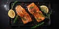 Grilled salmon fillets steaks with salt pepper and herb on grill 2