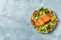 Grilled salmon fish fillet and greek salad Royalty Free Stock Photo