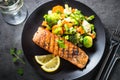 Grilled salmon fillet with vegetables mix. Royalty Free Stock Photo