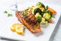 Grilled salmon fillet with vegetables mix. Royalty Free Stock Photo