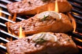 Grilled salmon fish on the flaming grill Royalty Free Stock Photo