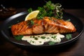 Grilled salmon food nature. Generate Ai