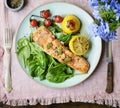 Grilled salmon food photography recipe idea Royalty Free Stock Photo